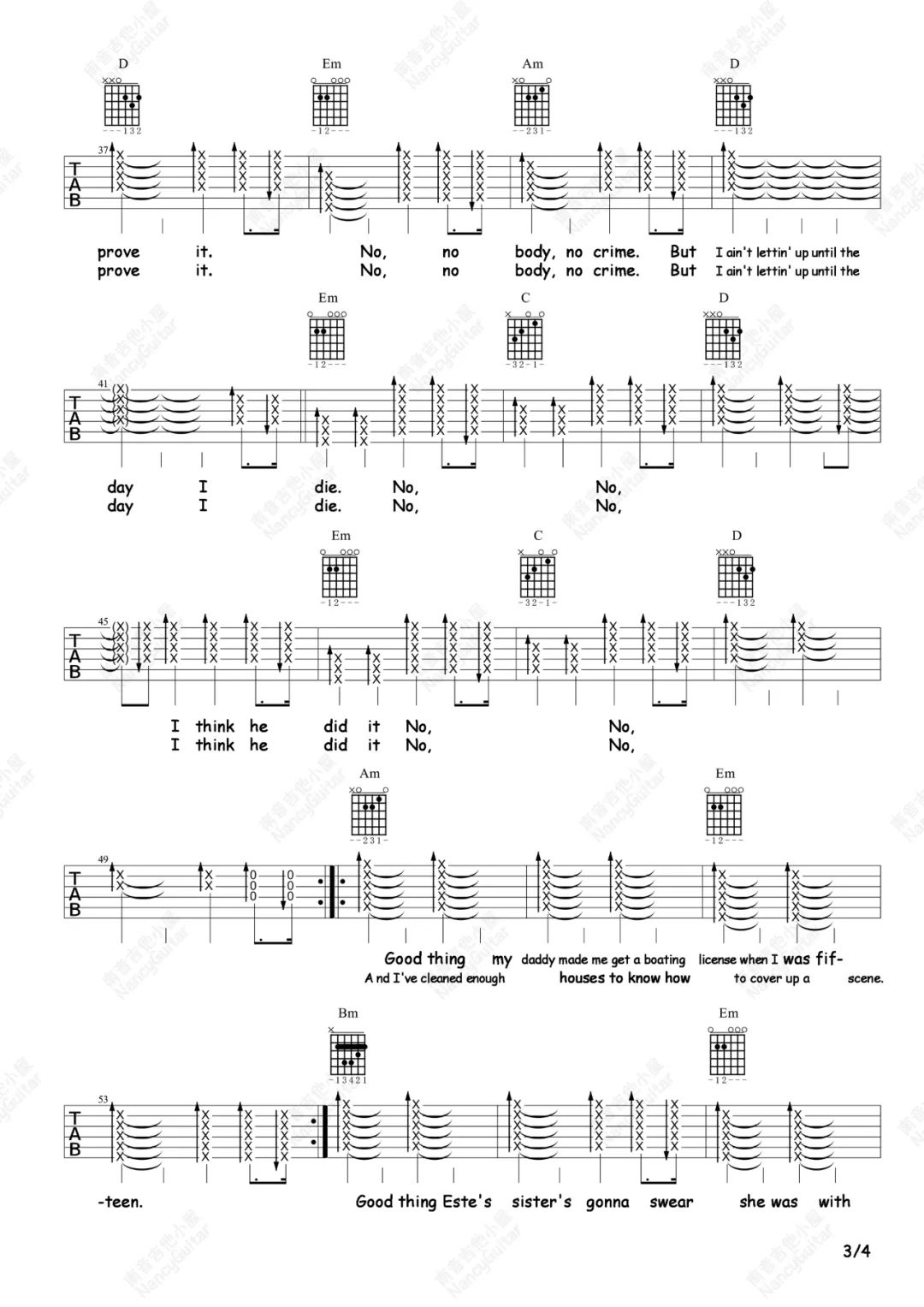 No-Body-No-Crime吉他谱3-Taylor-Swift
