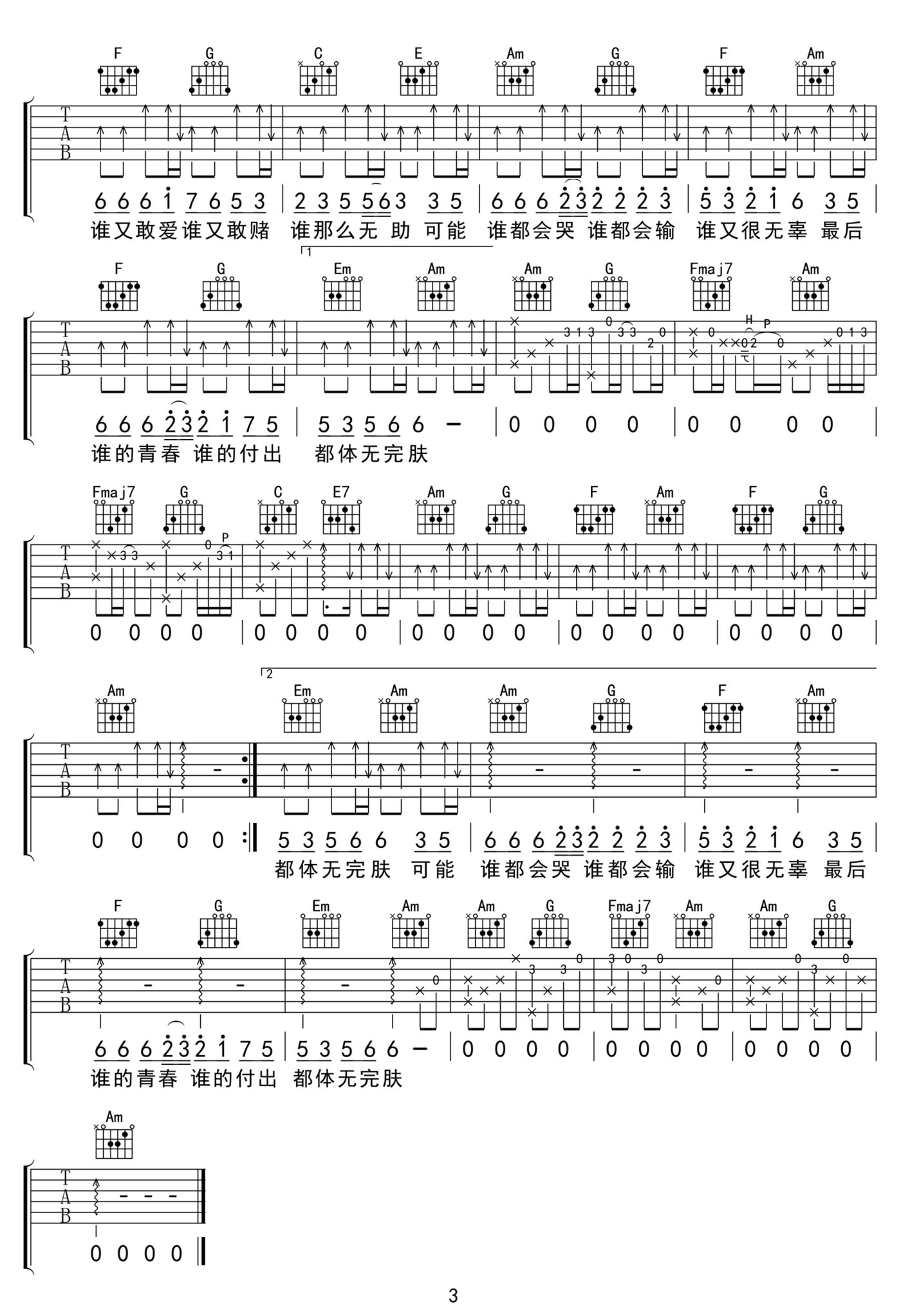 都会哭吉他谱3-关剑