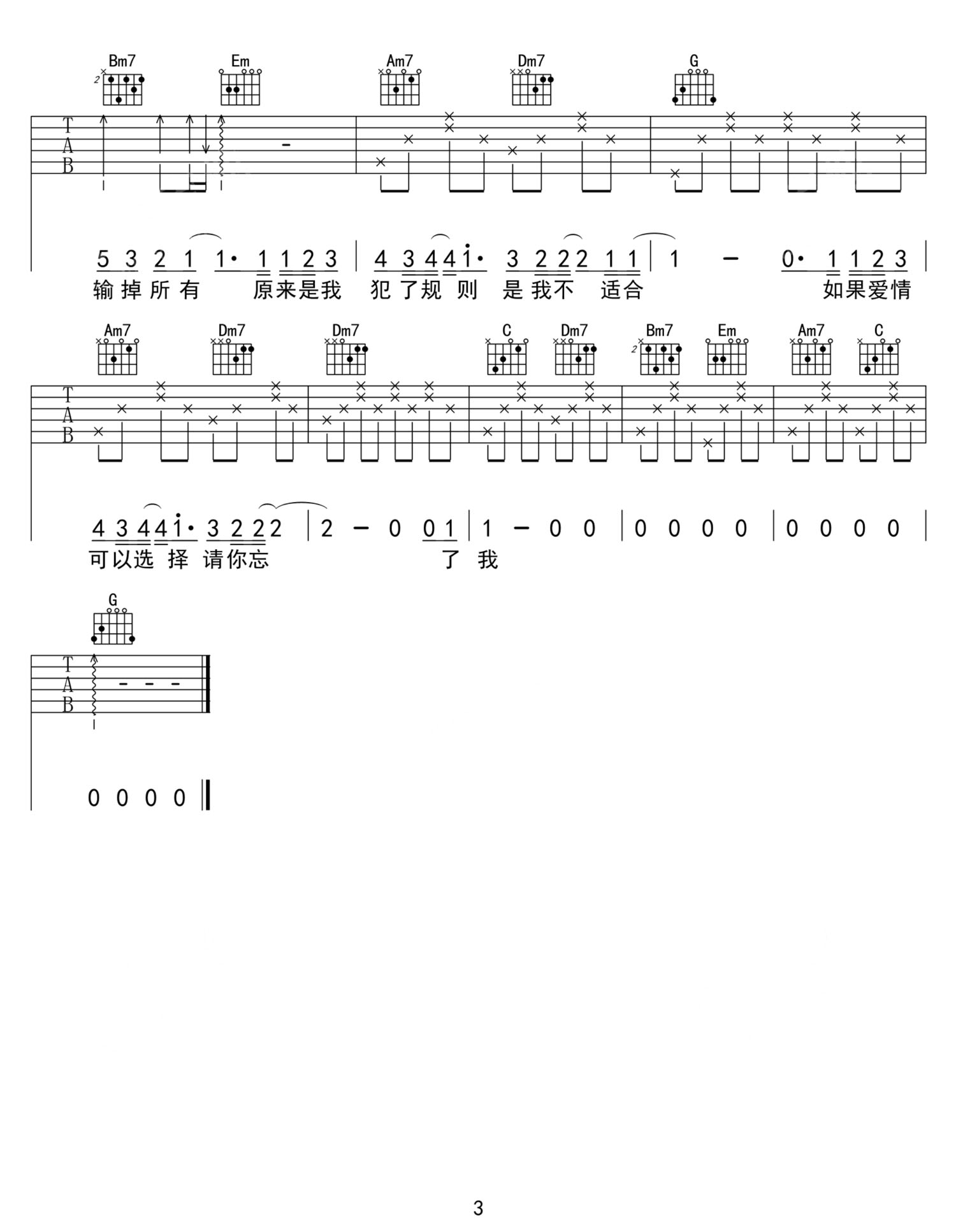 获奖人吉他谱3-李荣浩