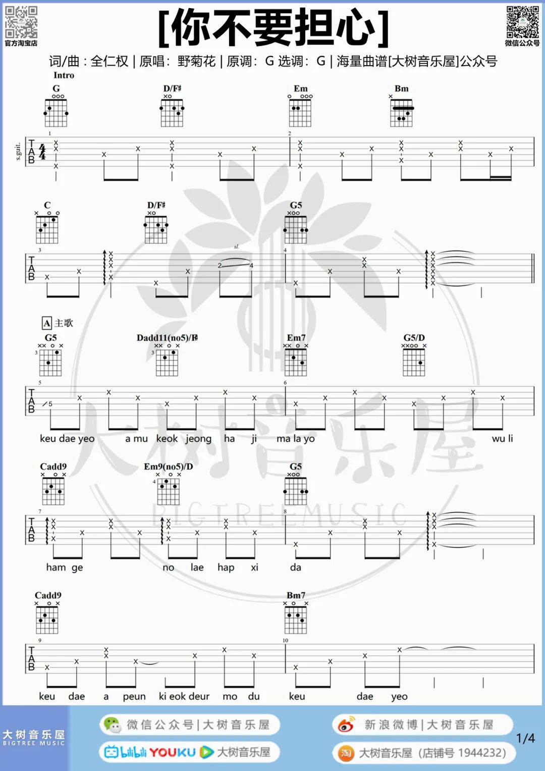 你不要担心吉他谱1-野菊花乐队