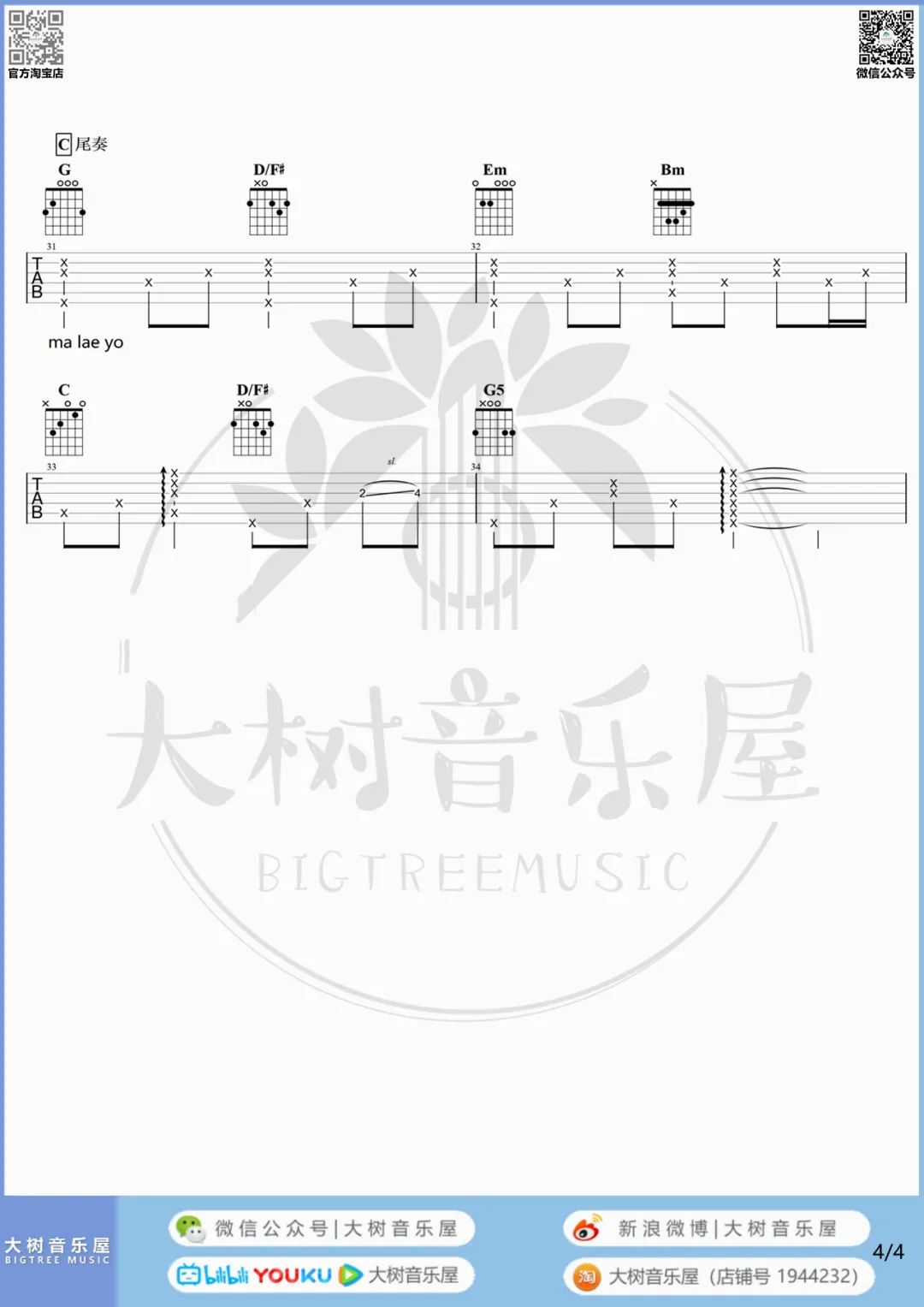 你不要担心吉他谱4-野菊花乐队