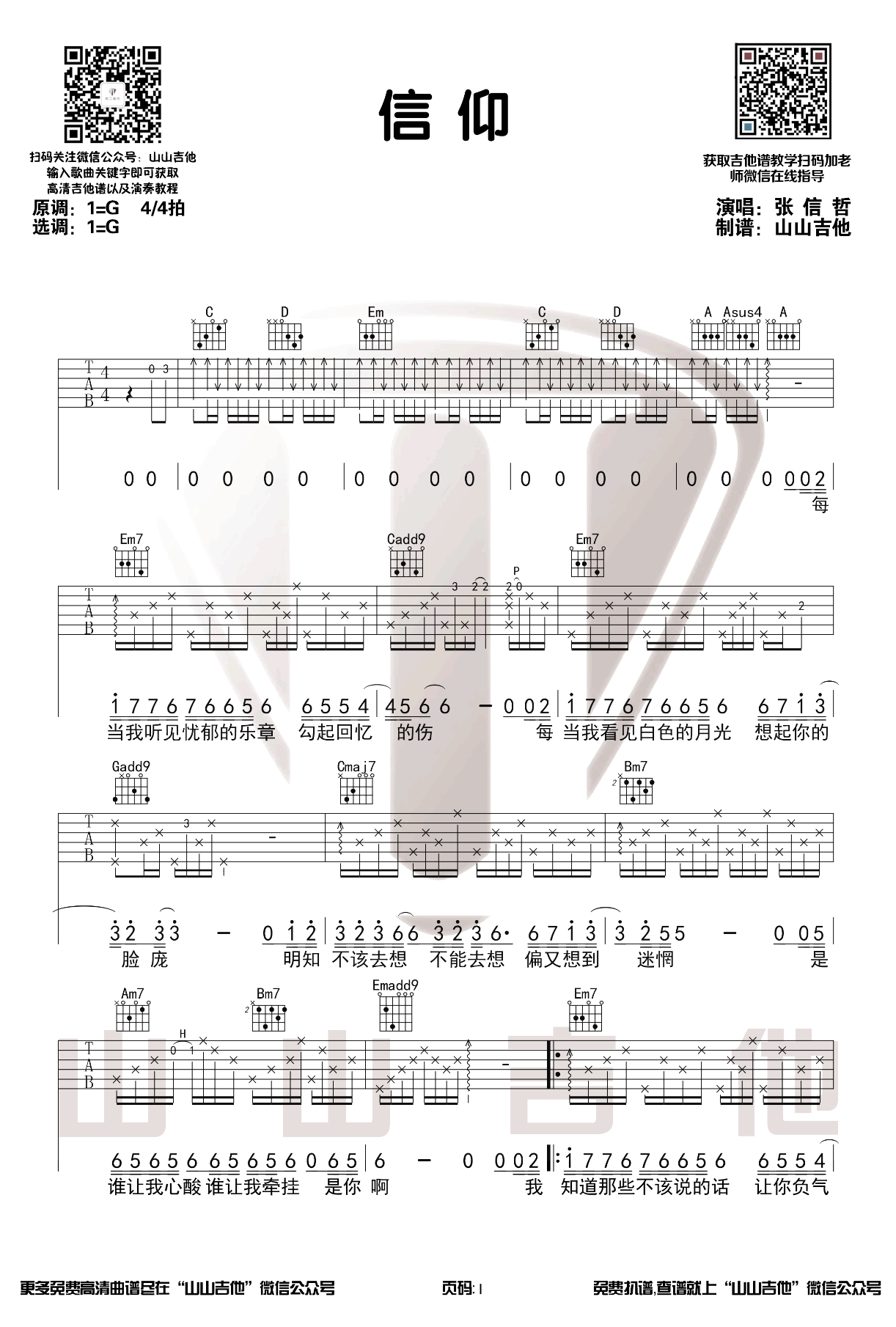 信仰吉他谱1-张信哲